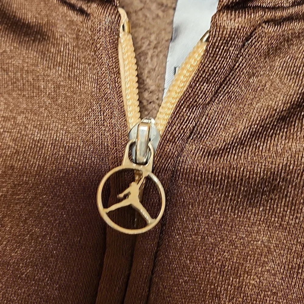 Air Jordan Embroidered Jumpman Logo Full Zip Sweater Vintage Y2K Brown And Gold - Picture 8 of 15